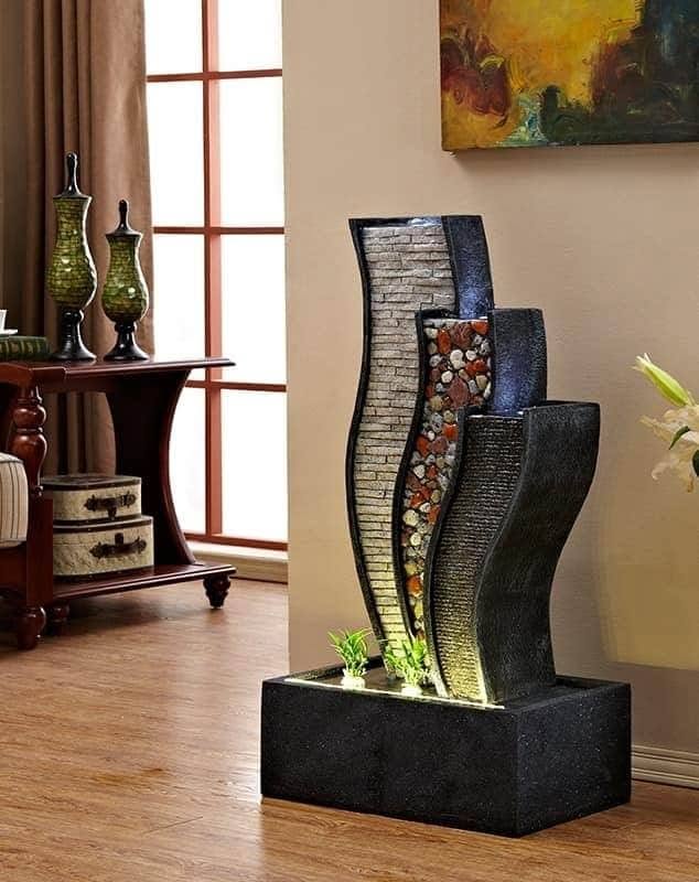 Modern Indoor Water Feature with Curved Stone Design