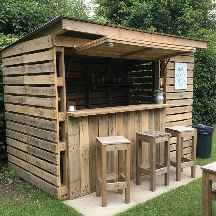 Rustic Outdoor Bar Made from Wooden Pallets