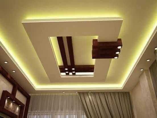 Modern Living Room Ceiling with Geometric Lighting Design