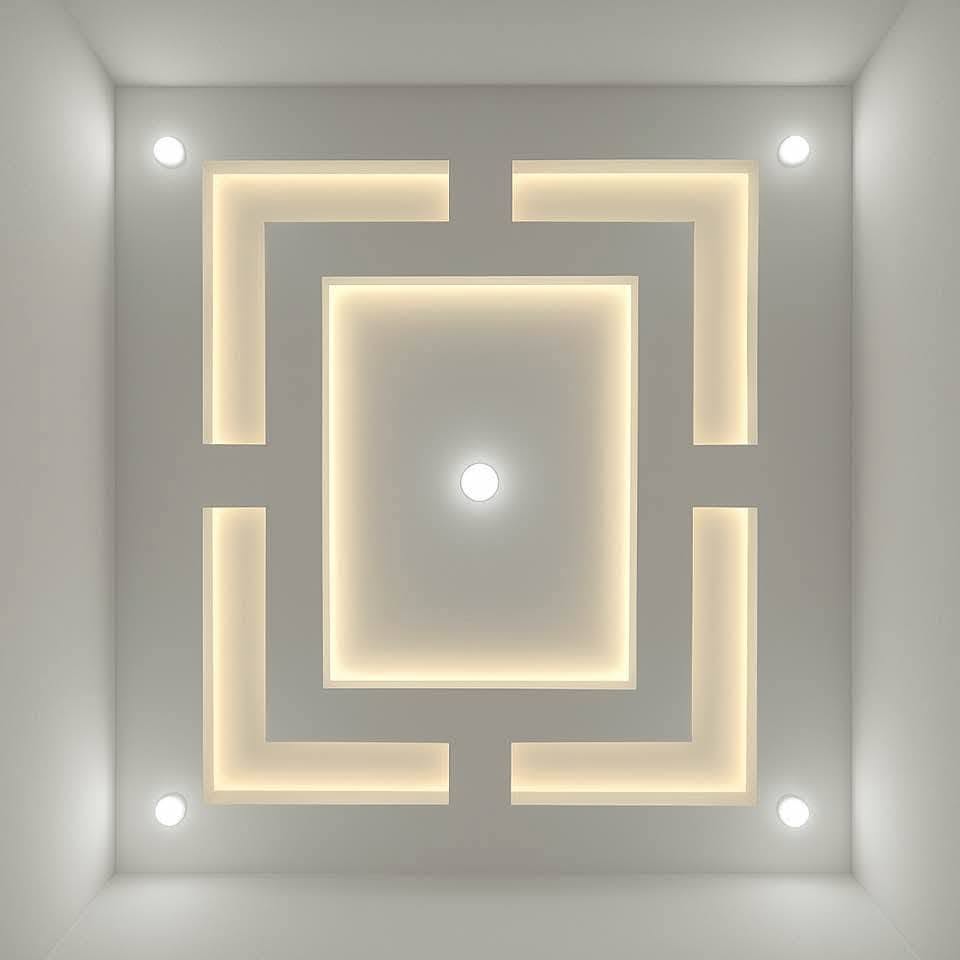 Modern Geometric Recessed Ceiling Design with LED Lighting