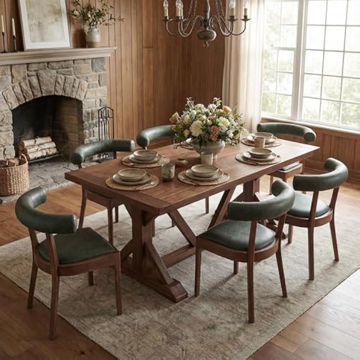Rustic Wood Dining Room with Stone Fireplace and Natural Light