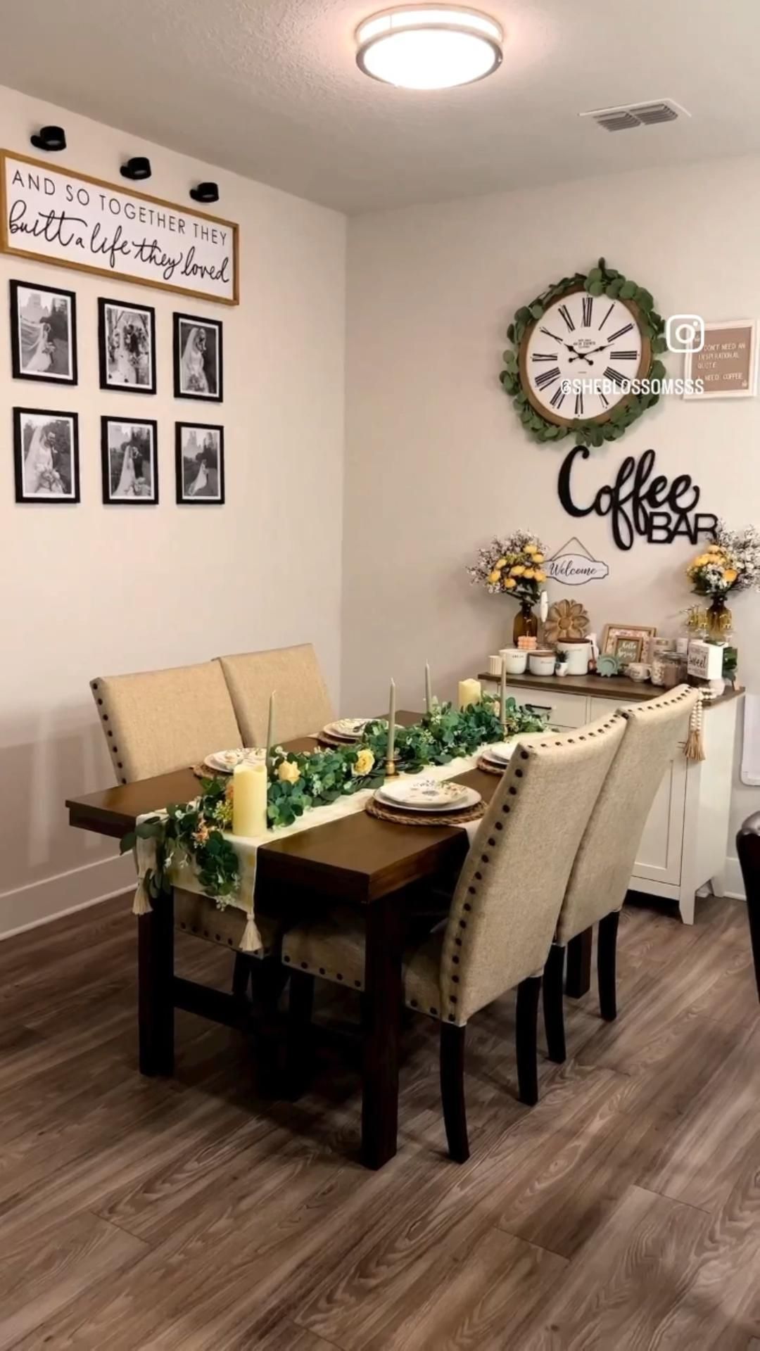 Cozy Dining Room with Coffee Bar and Personalized Wall Decor