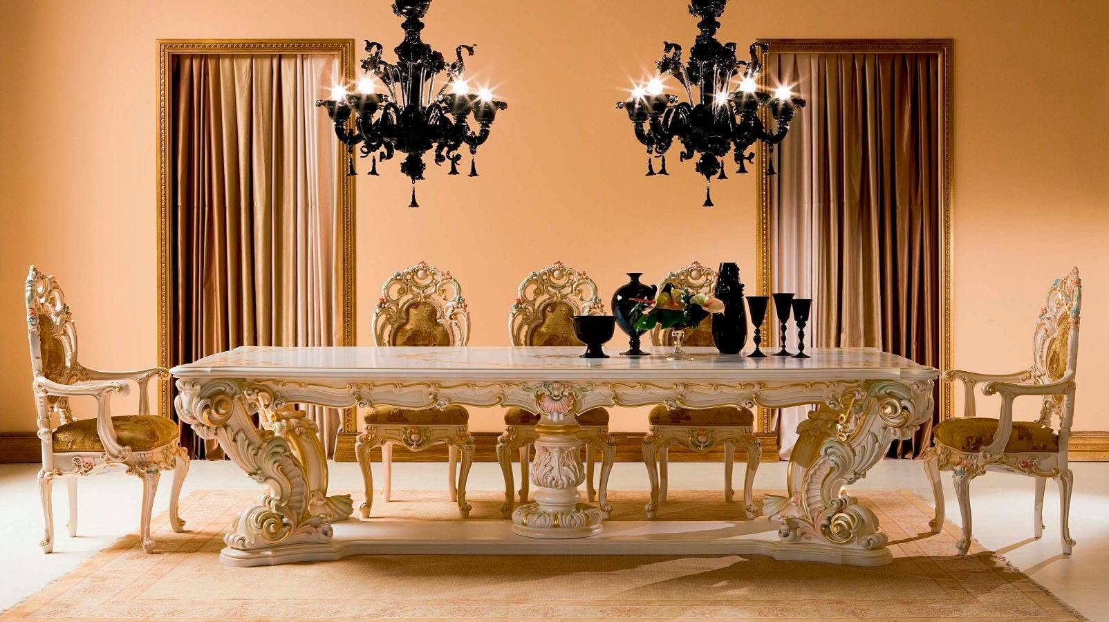 Ornate Traditional Dining Room with Carved Table and Velvet Chairs