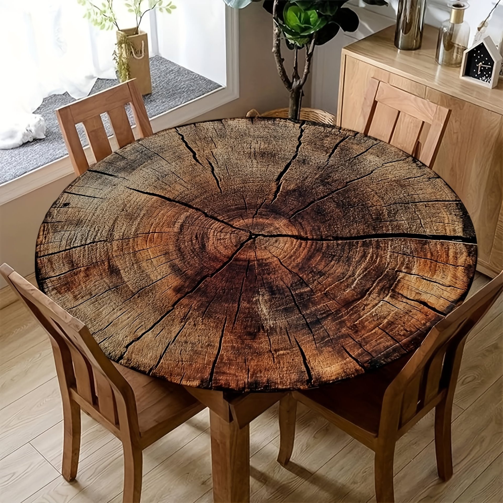 Rustic Dining Room with Tree Trunk Table Design