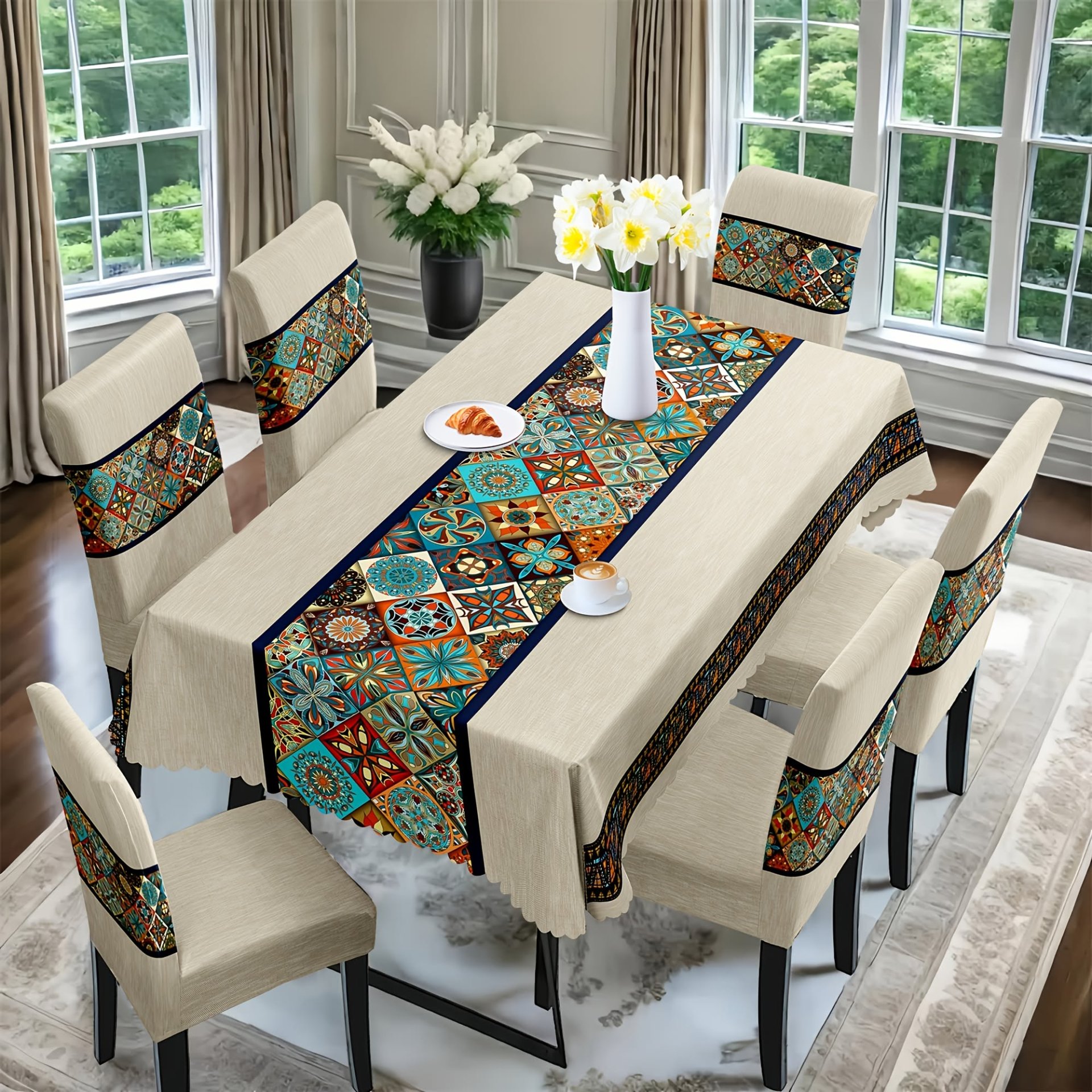 Contemporary Dining Room with Patterned Table Decor