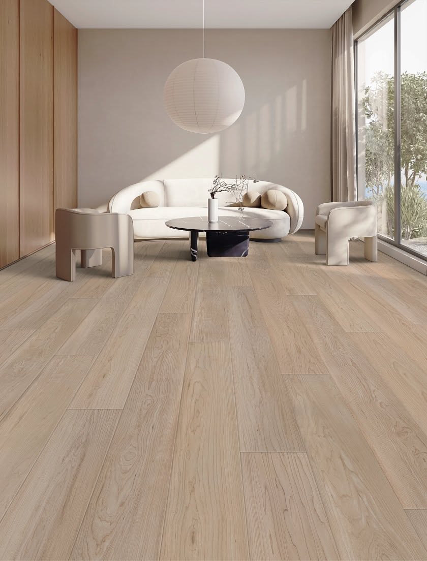 Bright Minimalist Living Room with Light Wood Flooring