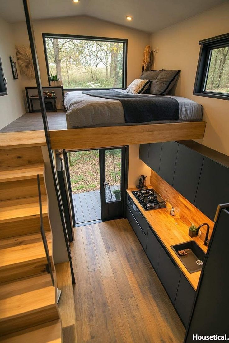 Modern Tiny Home with Loft Bedroom and Sleek Kitchen