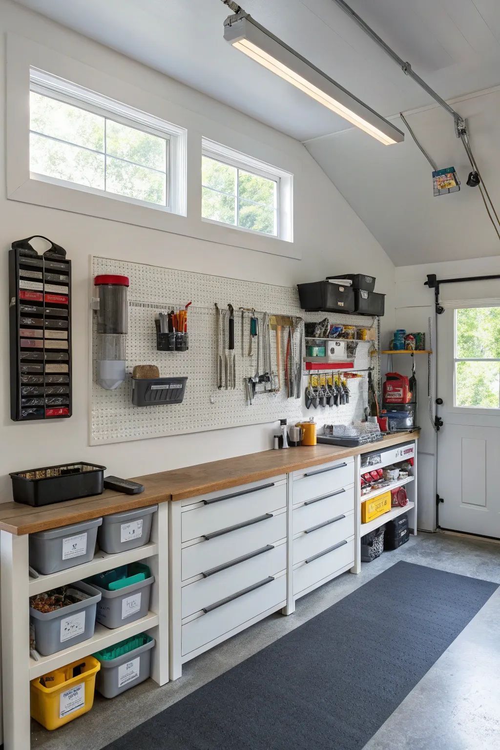 Organized Modern Garage Workspace with Natural Light