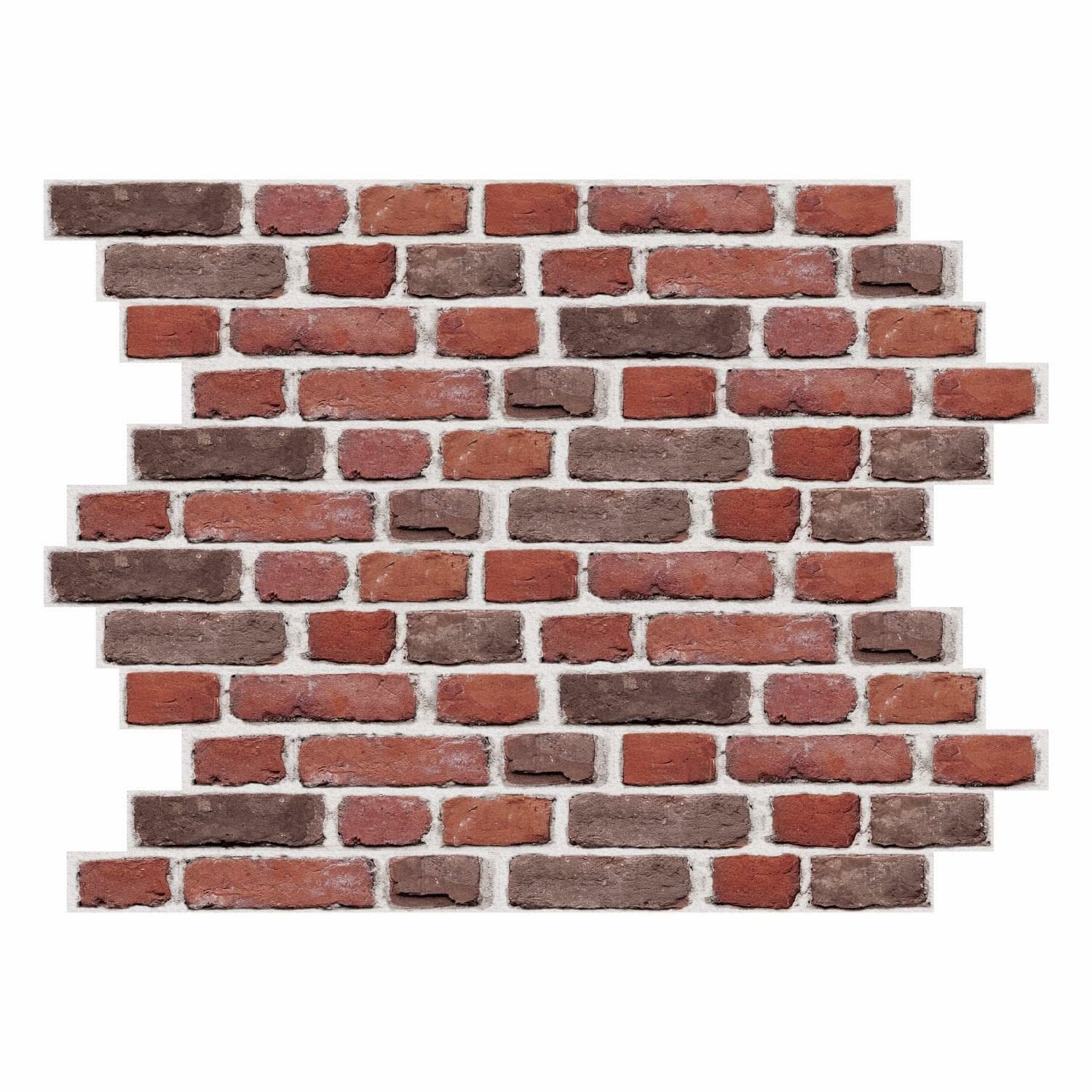 Exposed Red and Brown Brick Wall Section with White Mortar Joints