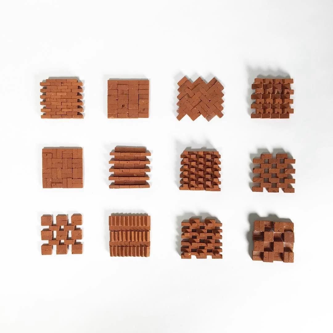 Twelve Distinct Brick Bond Patterns Displayed on a White Background