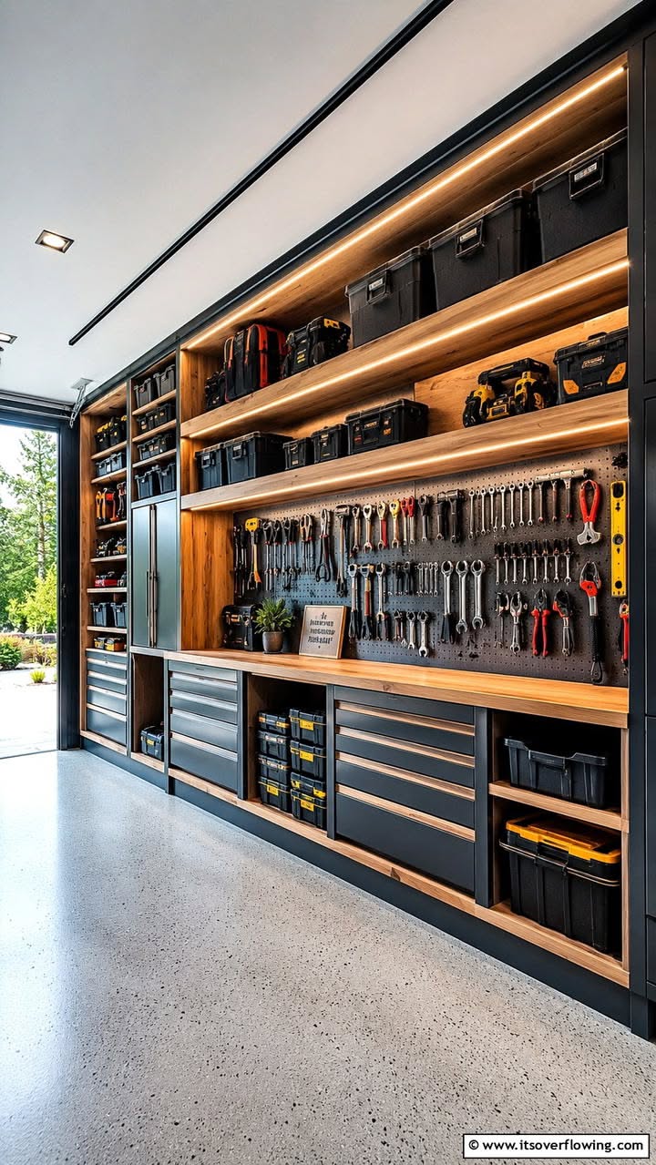 Modern Garage Workshop With Custom Tool Storage and Sleek Cabinets